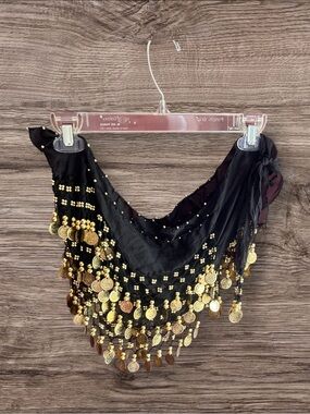 unbranded black chiffon gold coins design adjustable belly dancing belt